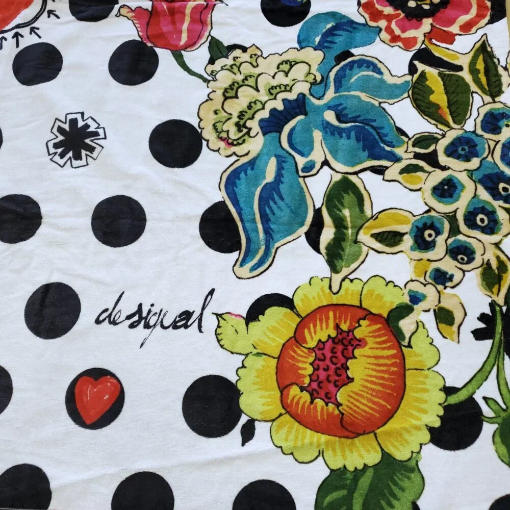 Desigual Botanical Floral Polka Dot Beach Bath Towel - New